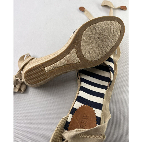 J. Crew Espadrille Wedges Ankle Wrap Striped Canvas Fabric Platform Heel Size 9 - Picture 6 of 6